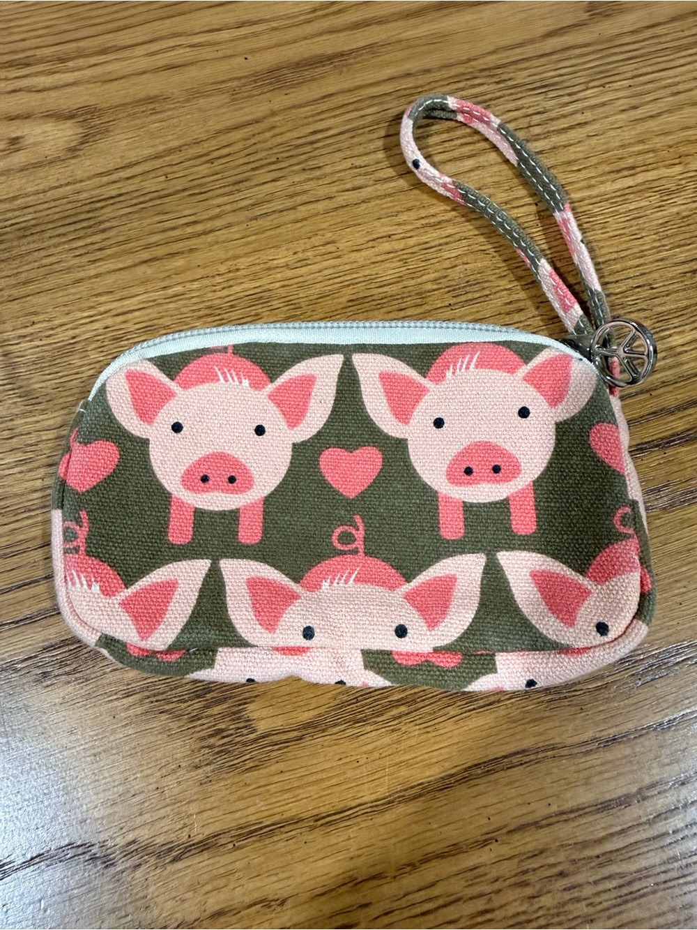 bungalow 360 Pink Pig Wristlet Pouch on Green